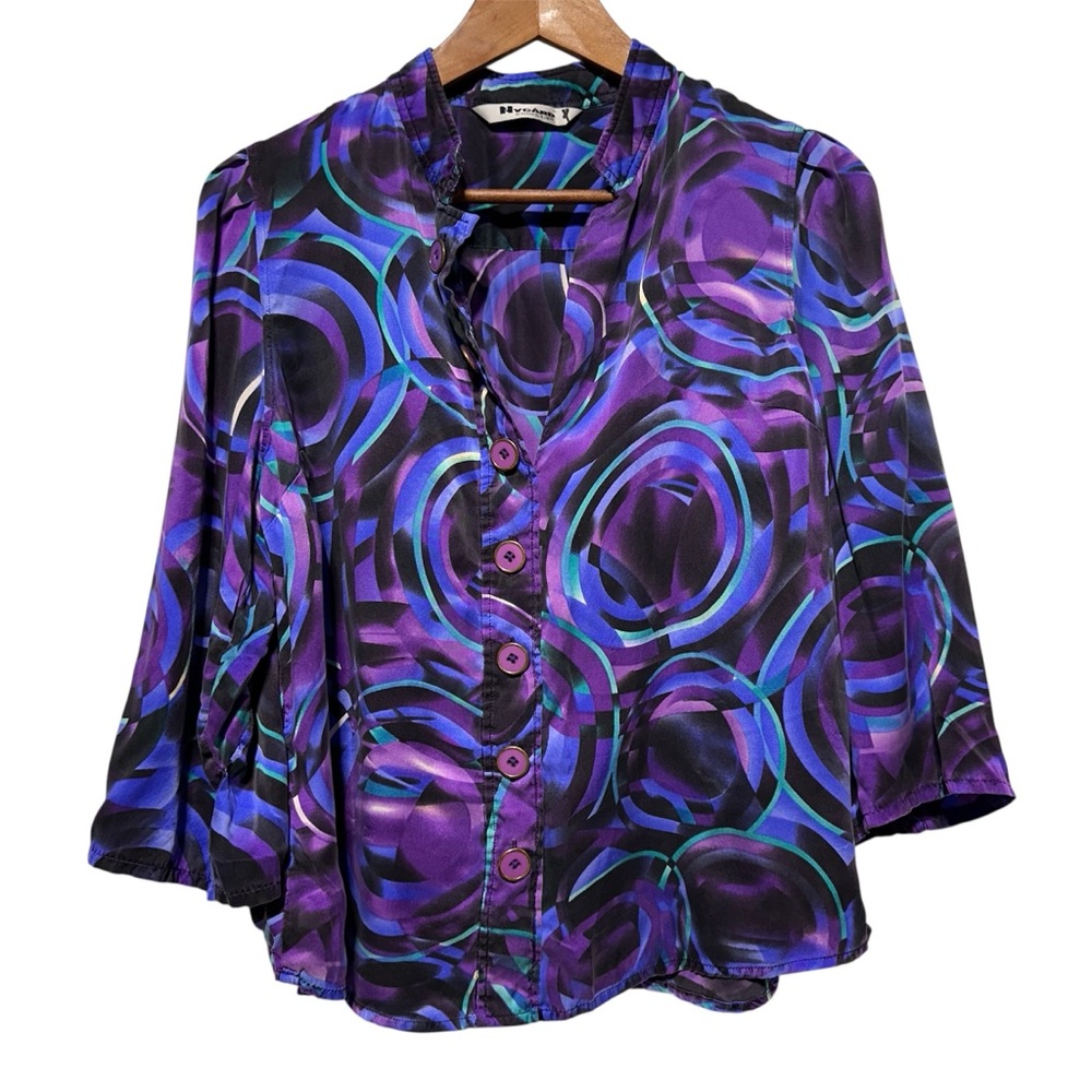 90s Abstract Swirl Blouse Wearable Art Gallerycore Maximalist Artsy Purple